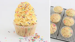 BEST Funfetti Cupcakes with PERFECT Smooth Silky Vanilla Buttercream Frosting