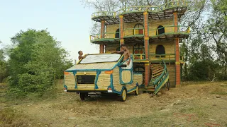 ( Full Video ) Building the most luxury bamboo car front of modern four story  bamboo villa house