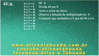 Conta Armada da Divisão do 48 por 8 (oito) com Tabuada da Multiplicação e Texto Explicativo.