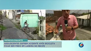 IMPRESSIONANTE: Adolescentes sofrem acidente após bicicleta ficar sem freio em ladeira no Recife