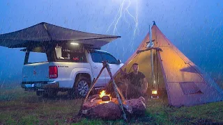 Danger of Death in the Camp! - Caught In A Rainstorm With My Dog - Camping in Heavy Thunder and Rain