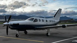 DAHER TBM 700 ( N720VB) close-up, startup, takeoff at Colmar (CMR/LFGA)