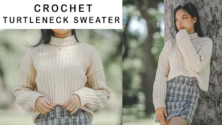 Easy Crochet Ribbed Turtleneck Sweater Tutorial | Chenda DIY