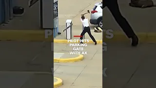 Pilot hits parking gate with ax