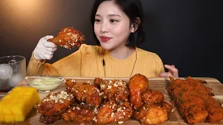 ENG SUB)Garlic chicken and Skewered Shrimp Mukbang ASMR Korean Real Sound Eating Show