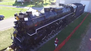 Drone video of NKP 765 and 757 in Bellevue Ohio with a view of the Museum on 9/26/21