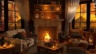 Autumn Evening Ambience with Relaxing Fireplace & Rain Sounds