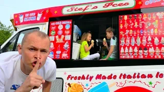 Max and Katy play in Dad's ice-cream truck