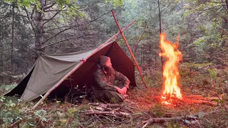 Solo Overnight USGI Canvas Tent, Skrama, ALICE, Campfire, Steak, bushcraft camping
