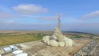 Grain Power Station Chimney Demolition - Closest Footage - Drone