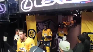 Nashville Predators walk down the tunnel for warm ups