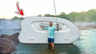 Camping Under A SPILLWAY On My European Imported INFLATABLE HOUSEBOAT!! (shoal bass)