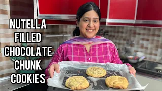 NUTELLA FILLED CHOCOLATE CHUNK COOKIES RECIPE