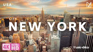 "Flying Over New York city in 4K UHD: Relaxing Music - 4K HD Video"
