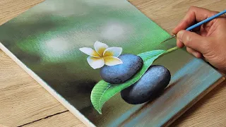 Painting a very simple flower on a stone  / Acrylic Painting / Vadym art