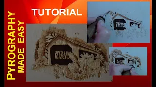 Wood Burning For Beginners - COVERED BRIDGE - pyrography tutorial