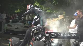 George Russell's Mercedes F1 car catches FIRE at Goodwood Festival of Speed