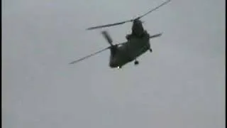 Chinook helicopter CH-47 Amazing piloting skill air display, Yorkshire air museum.