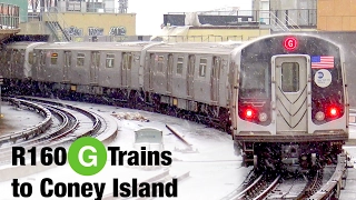 ⁴ᴷ R160 G Trains to Coney Island Action