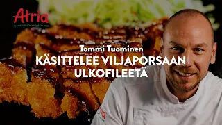 Tommi Tuominen käsittelee viljaporsaan ulkofileetä