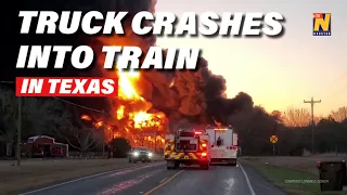 Truck crashes into train in Texas