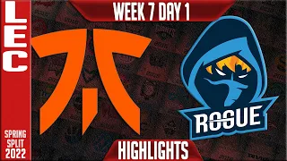 FNC vs RGE Highlights | LEC Spring 2022 W7D1 | Fnatic vs Rogue