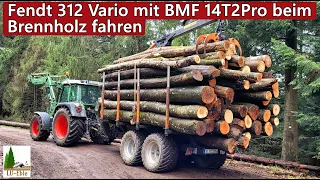 Fendt 312 Vario mit BMF 14T2Pro Rückewagen beim Brennholz fahren