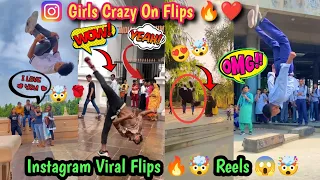 Flips In Public Girls Reaction😱 | Best Stunts On Public React 🤯 #flip #girlsreactions