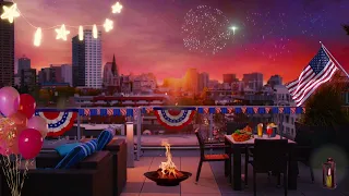 4th of July Ambience / Rooftop party with distant fireworks, fire crackle, chilled jazz music