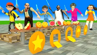 Scary Teacher 3D vs Squid Game Fruit Cut Tani Nick  Miss T Game Doll Nice or Error 5 Times Challenge