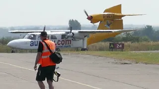 Britten-Norman Trislander G-BEVT final landing at Duxford 10am 21.06.2017