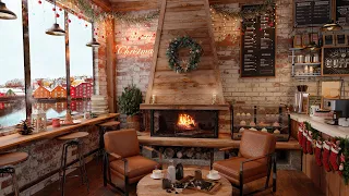 Christmas Guitar Music for Relaxing - Christmas Coffee Shop Bookstore Ambience & Fireplace