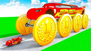 McQueen Giant Transforming to GIANT GOLD 1st place Medal BTR BIGFOOT McQueen in Teardown!