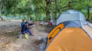 Acampando pescando y cocinando en bello rio cristalino un paraíso