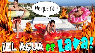 🔥 ¡¡El AGUA es LAVA CHALLENGE!! 😜 RETOS, JUEGOS y SALTOS en la PISCINA con HINCHABLES 💦