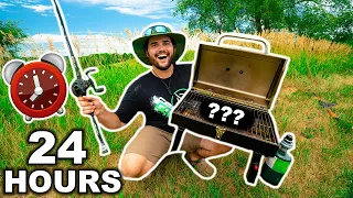 EATING ONLY what I CATCH for 24 HOURS Survival Challenge!!!! (Public Land Only)