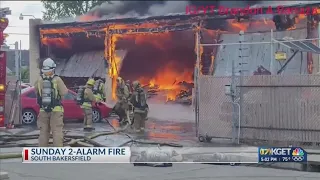 Tow yard catches fire in east Bakersfield