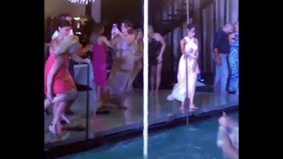 Jump into the pool at a wedding reception wearing a white dress #shorts