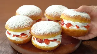 [No-Oven] Strawberry Cream Donut :: The Secret of Fluffy Bread Dough