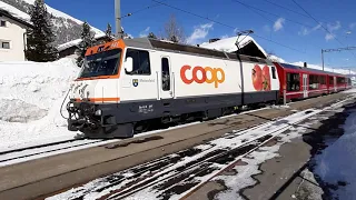 Celerina Station, Switzerland, Engadinia, Rhätische Bahn, 2021, February