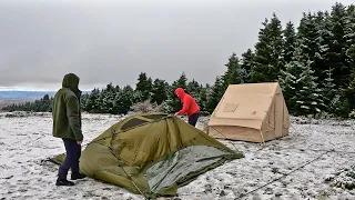 Our First Snow Camp with Our New Inflatable Tent with Stove