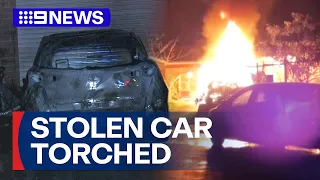 Allegedly stolen car set on fire at Sydney suburb home | 9 News Australia