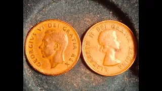 1951 and 1953 Canadian Penny (Design Change From Edward VI to Elizabeth II)