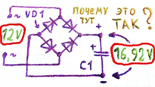 Как увеличивается напряжение после выпрямителя при наличии сглаживающего конденсатора, и как падает