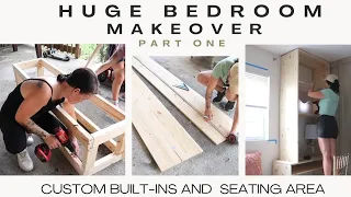 Huge bedroom makeover | Custom built-ins, window seat and desk !  PART ONE ! Bedroom makeover ideas.