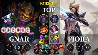 RJ Cogcog Gnar vs Fiora Top - KR Patch 11.4