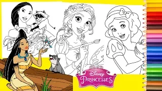 Dinsey Princess Rapunzel, Pocahontas & Snow White Coloring Pages for kids