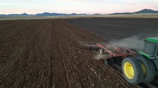 Disking with John Deere 4650 (Drone Video)