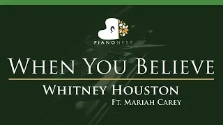 Whitney Houston Ft. Mariah Carey - When You Believe - LOWER Key (Piano Karaoke / Sing Along)