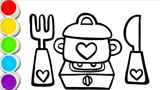 Kitchen Utensils Drawing, Painting and Coloring For Kids and Toddlers